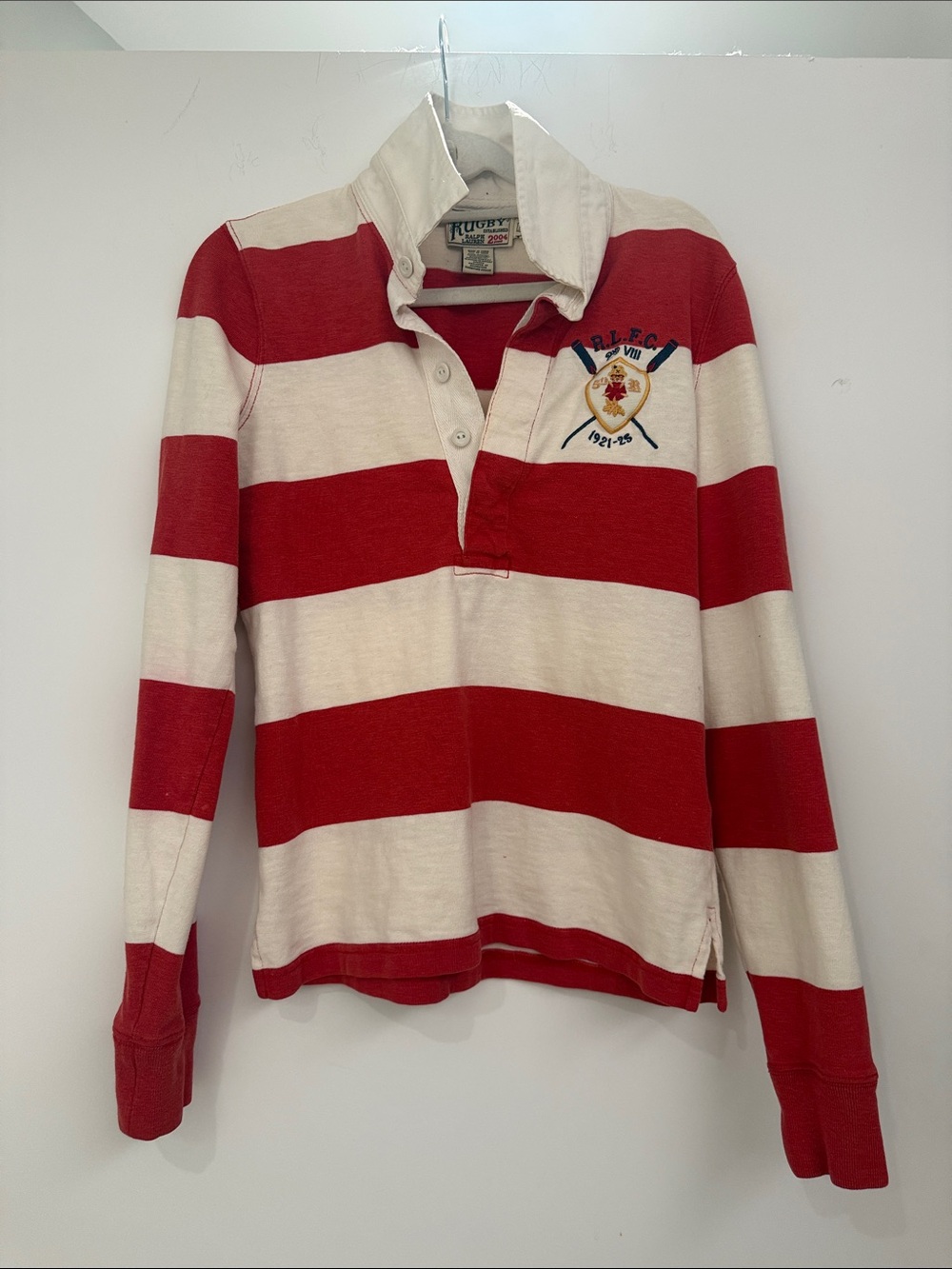 Rugby Ralph Lauren Red and White Striped Long-Sleeve Rugby Shirt